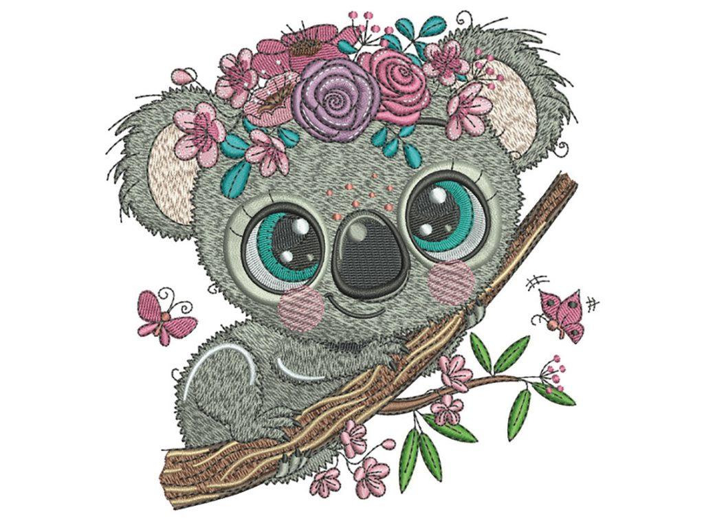Das Stickprogramm Karikatur-Koala mit Blumen